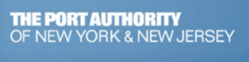 Logo of The Port Authority of New York & New Jersey, featuring white text on a blue background. The words are in bold uppercase letters and are center-aligned. The design is simple and professional.