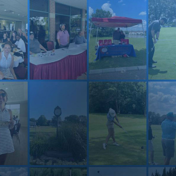 Collage of images depicting people at the 2024 IACAC Golf Outing. Photos include attendees at tables under a tent, someone signing in at a registration table, golfers in action, booths with promotional items, and people socializing inside an event space.